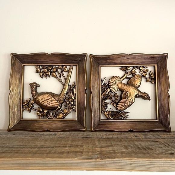 Set of 4 Gold framed pheasant wall art Syrocco - Picture 2 of 9